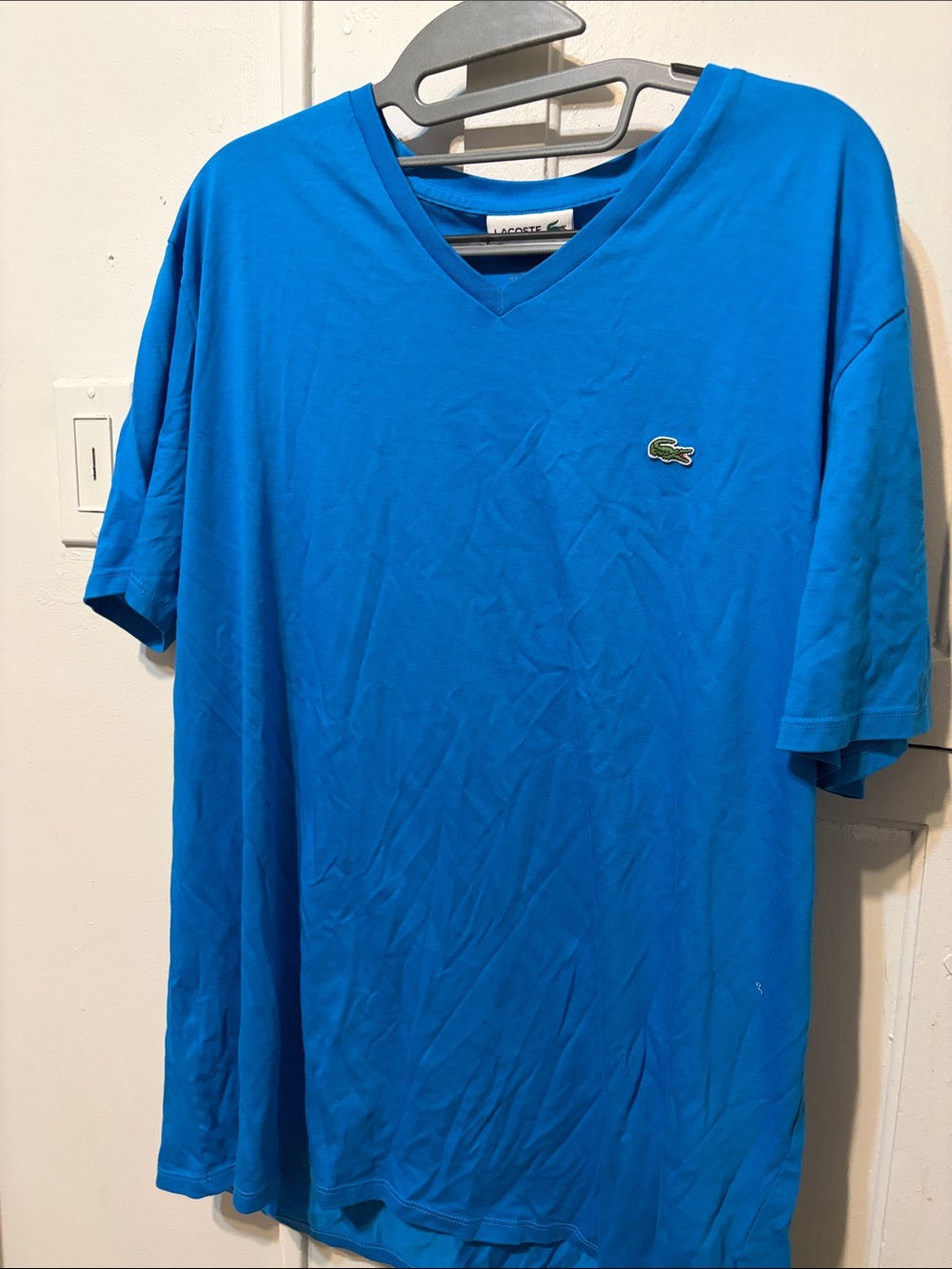 Lacoste Men's V-Neck Tee in Bright Blue with Crocodile Logo
